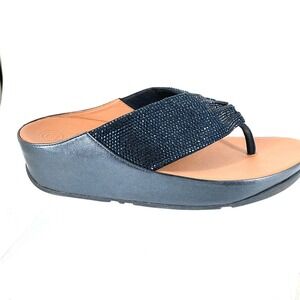 FitFlop Size 8 Crystal Sparkly Wedge Sandals Navy Blue NEW Lulu Twiss $85